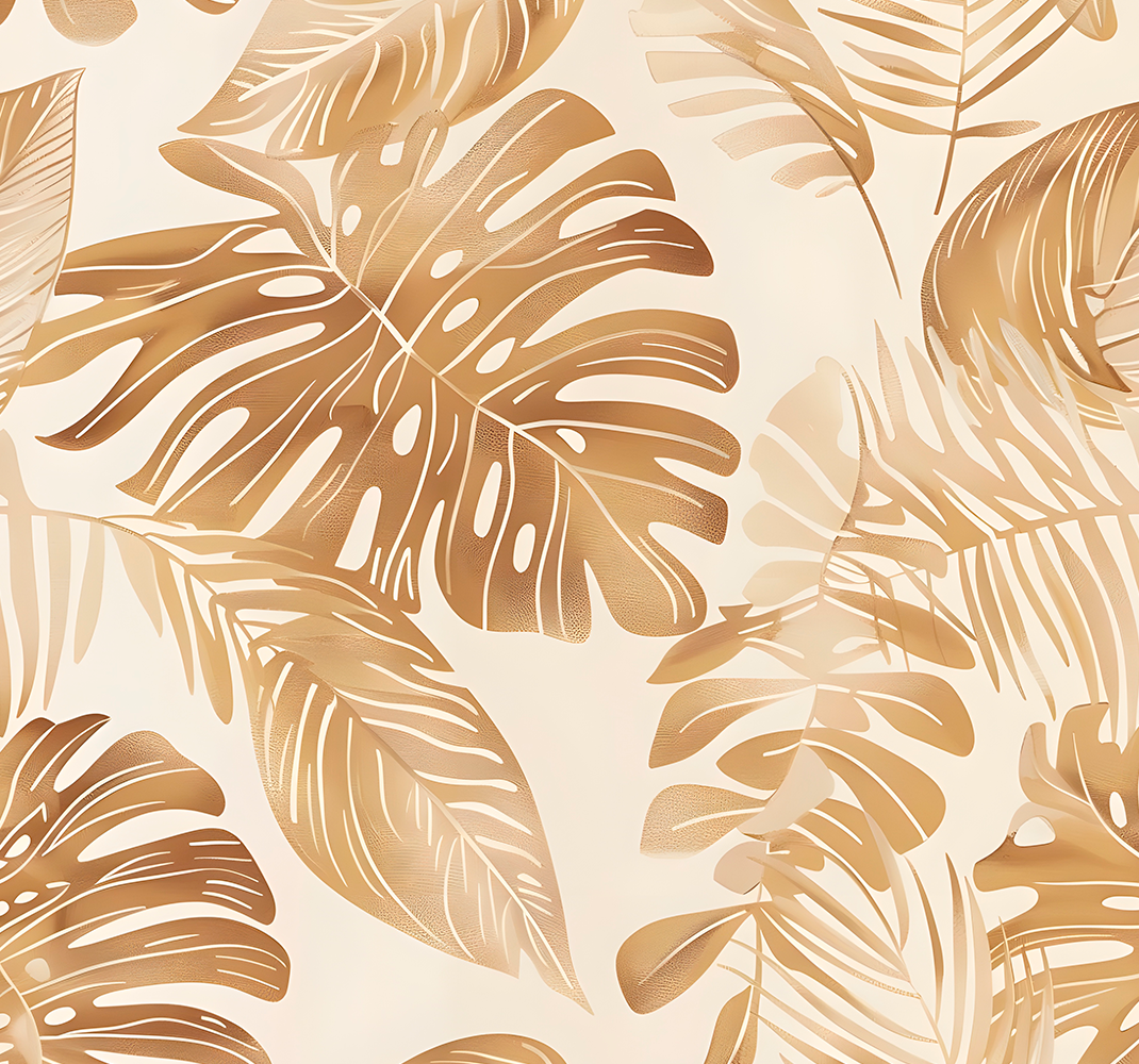Tapis vinyle nature motif grandes feuilles beiges - TenStickers