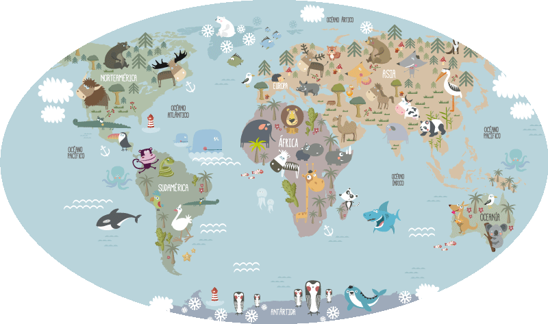 Tapis vinyle carte du monde pastel pour enfants - TenStickers