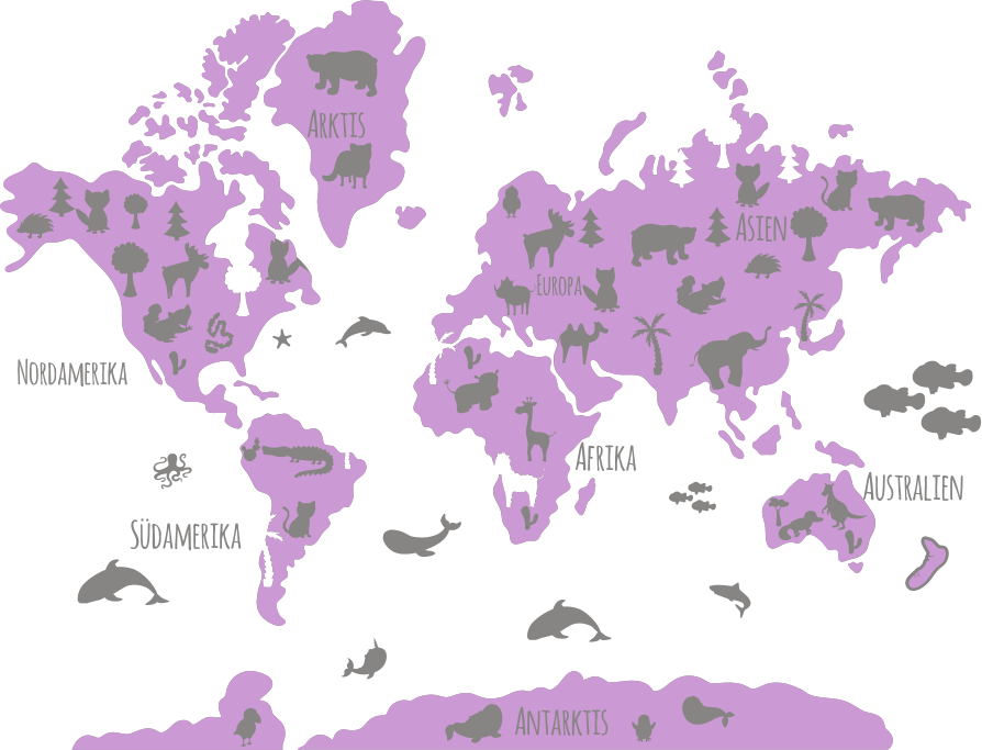 Tapis vinyle carte du monde continents abstraits animaux - TenStickers