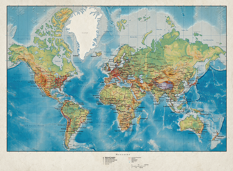 Tapis vinyle carte du monde mercator - TenStickers
