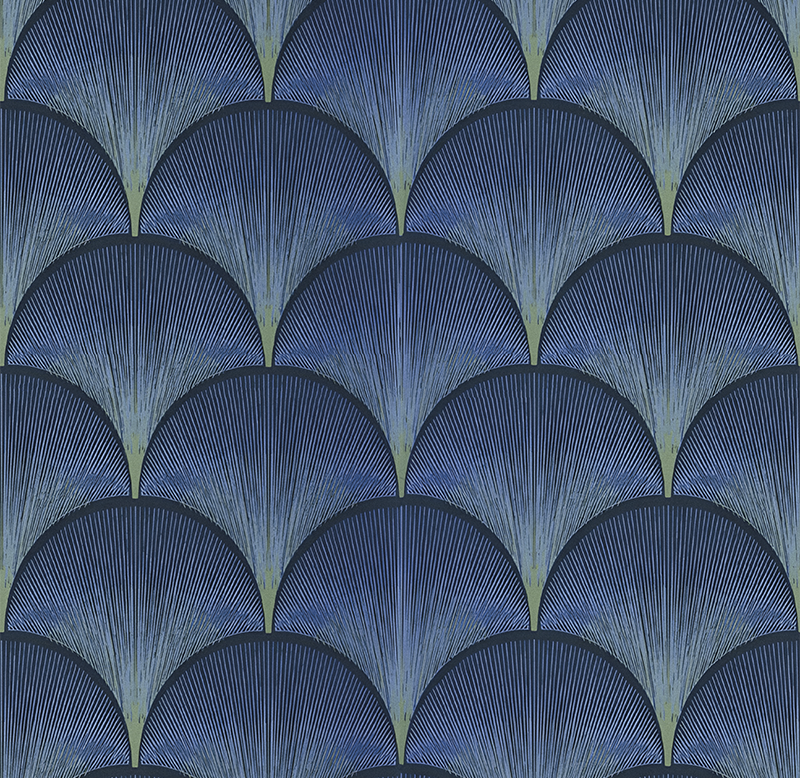 Tapis vinyle vintage motifs éventails art déco bleu - TenStickers