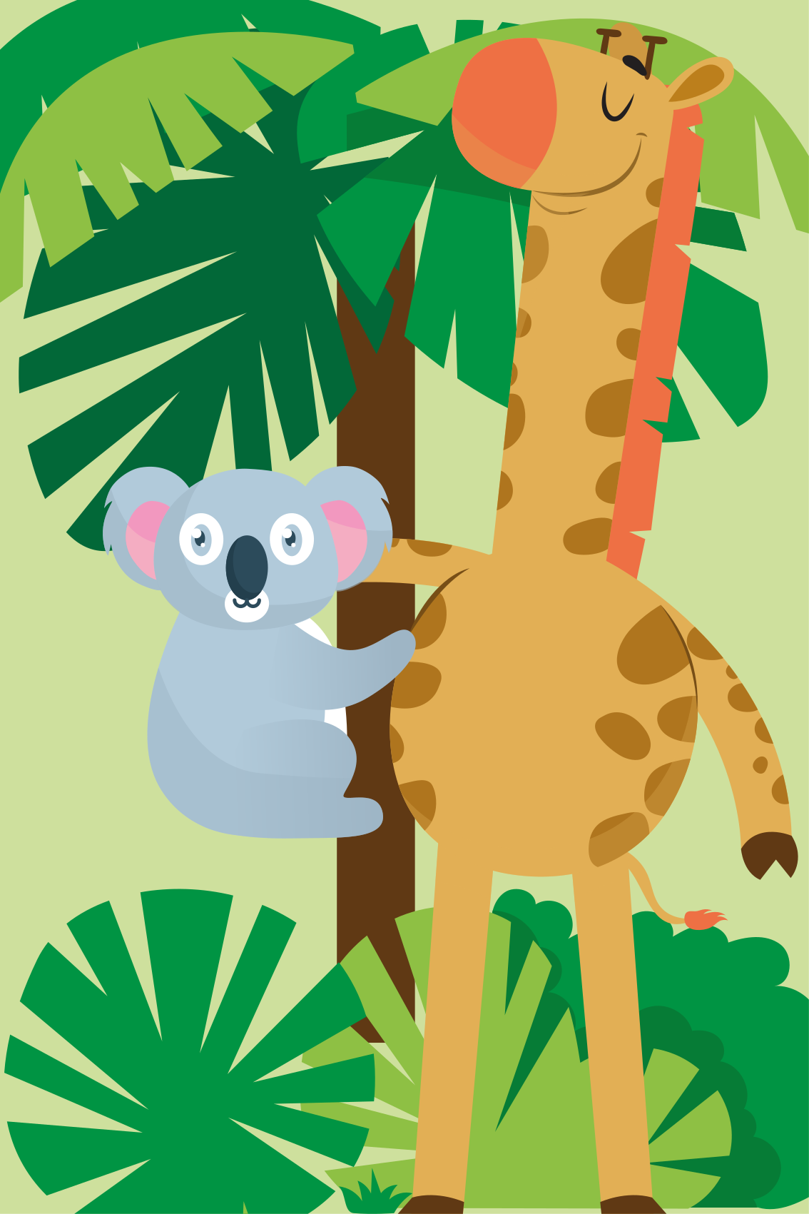 Tapis vinyle pour enfants koalas câlins à une girafe - TenStickers