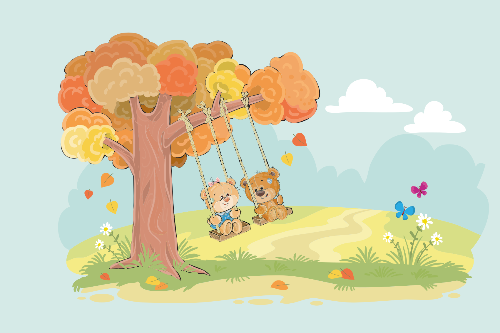 Tapis vinyle pour enfants ours en peluche en forêt - TenStickers