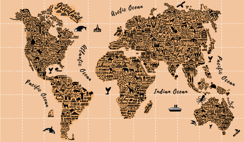 Tapis vinyle carte du monde villes - TenStickers
