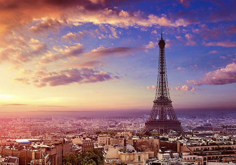 Tapis vinyle violet vue de paris - TenStickers