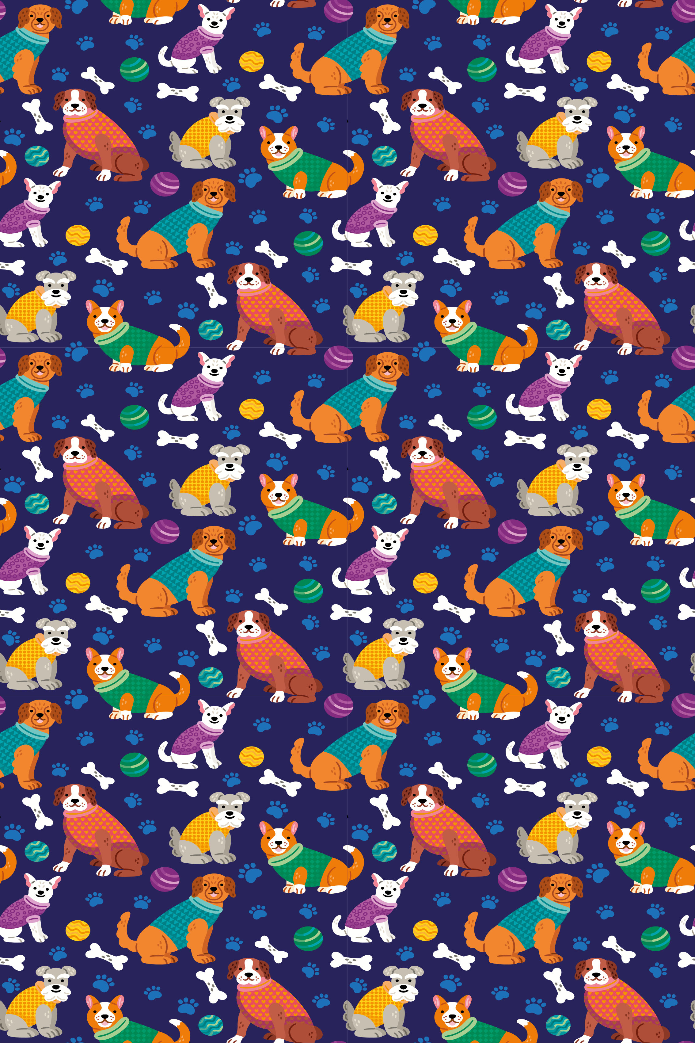 Tapis vinyle violet motif coloré de chiens - TenStickers