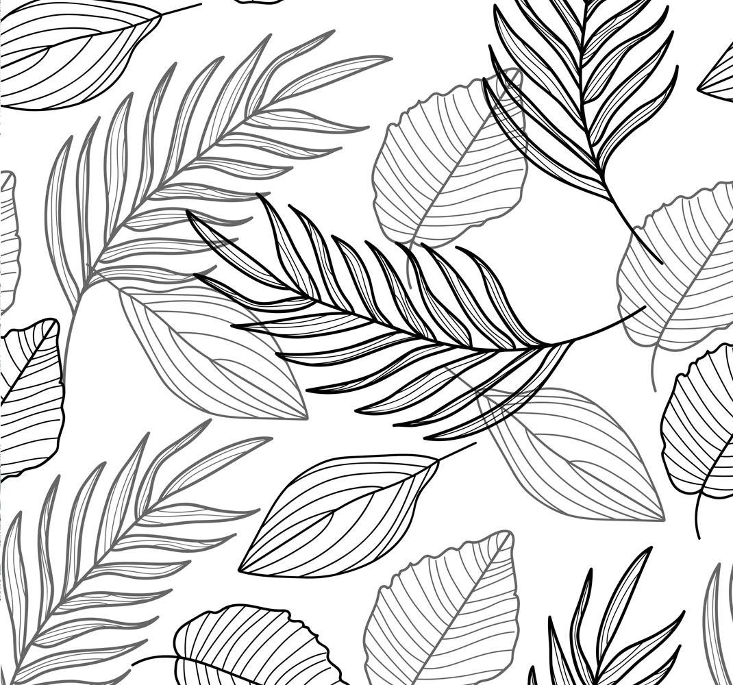 Tapis vinyle extérieur dessin de feuilles noir et blanc - TenStickers