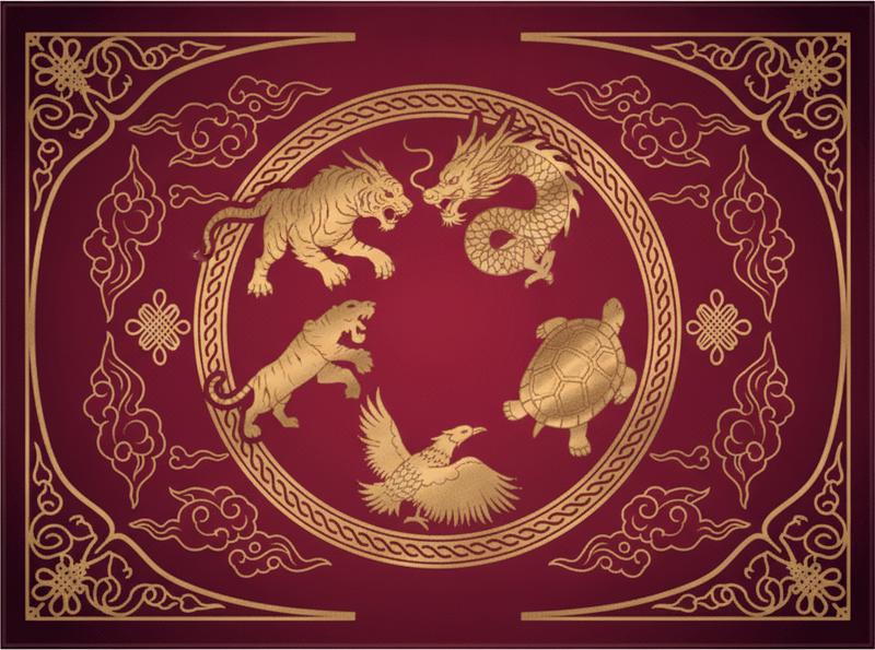 Tapis vinyle rouge dragon tigre aux quatre symboles - TenStickers