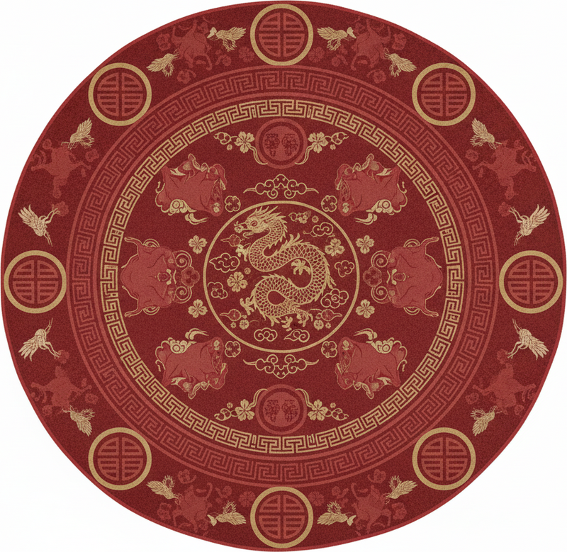 Tapis vinyle rouge motif vintage style chinois - TenStickers