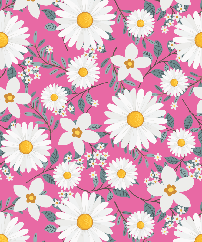 Tapis vinyle rose fond rose fleurs marguerites - TenStickers