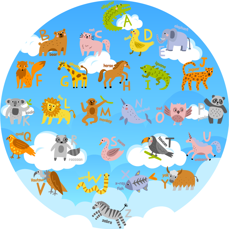 Tapis vinyle rond chambre enfant animaux alphabétiques - TenStickers