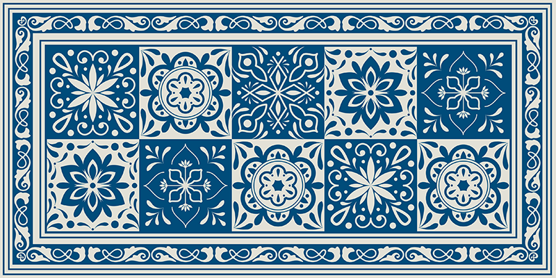 Tapis vinyle cuisine carreaux de ciment bleu classique - TenStickers