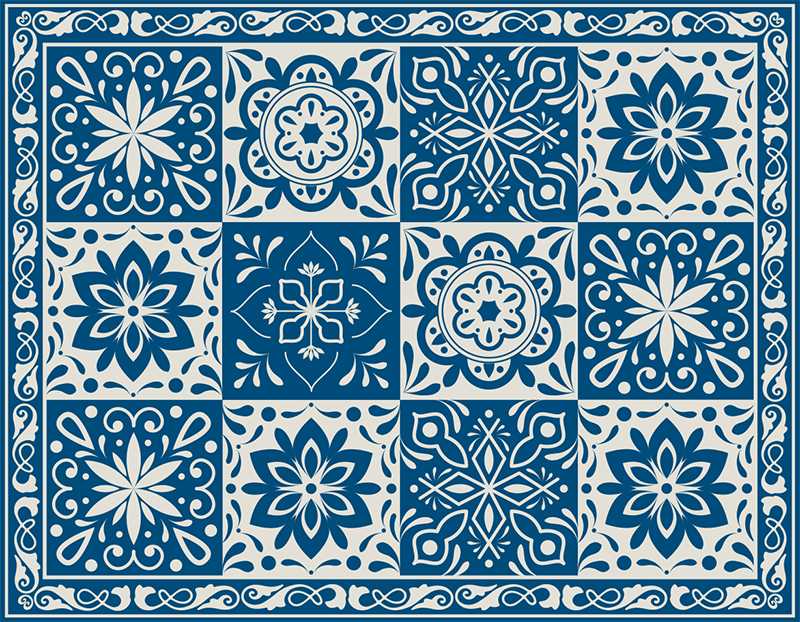 Tapis vinyle carreaux de ciment bleu et blanc - TenStickers