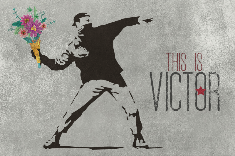 Tapis en vinyle bansky bouquet de fleurs avec nom - TenStickers