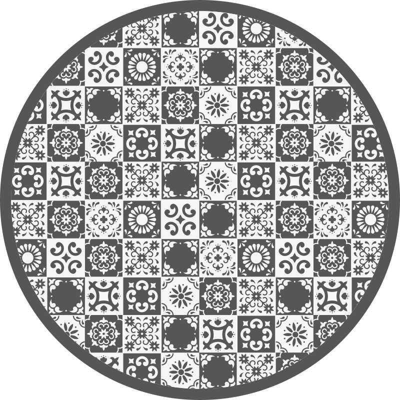 Tapis vinyle carreaux de ciment rond gris et blanc - TenStickers