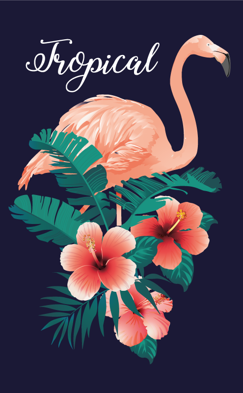 tapis vinyle animal Flamant rose tropical noir - TenStickers