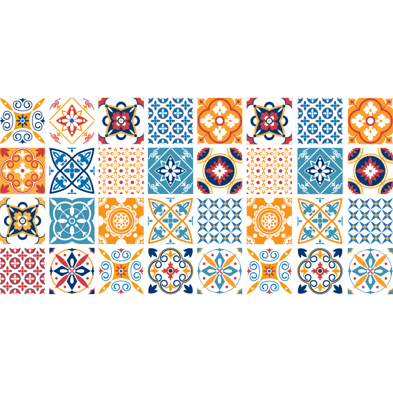 Tapis vinyle cuisine carreaux motifs peints à la main - TenStickers