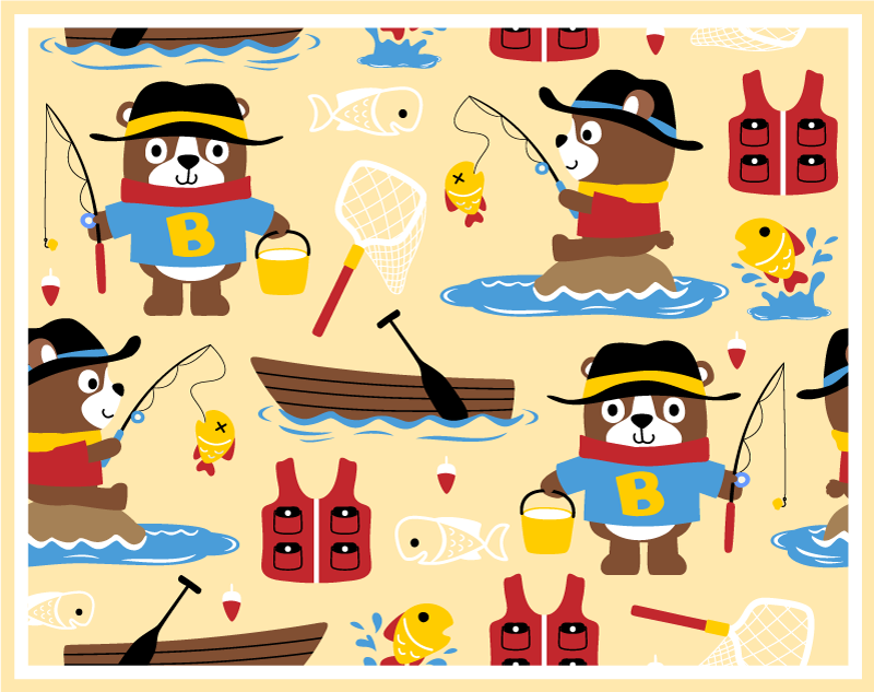 Tapis vinyle pour enfants aventure d'ours à la pêche - TenStickers