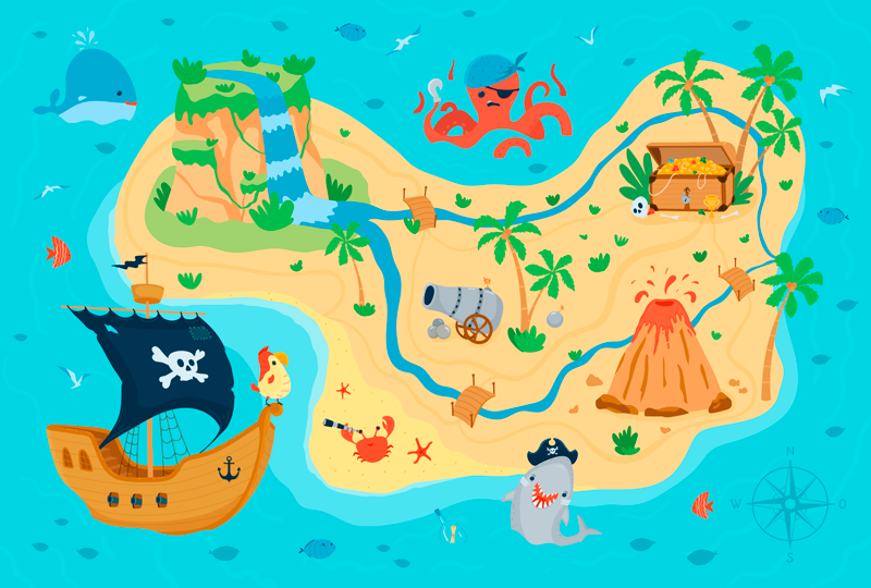 Tapis vinyle jeux carte d'aventure des pirates - TenStickers