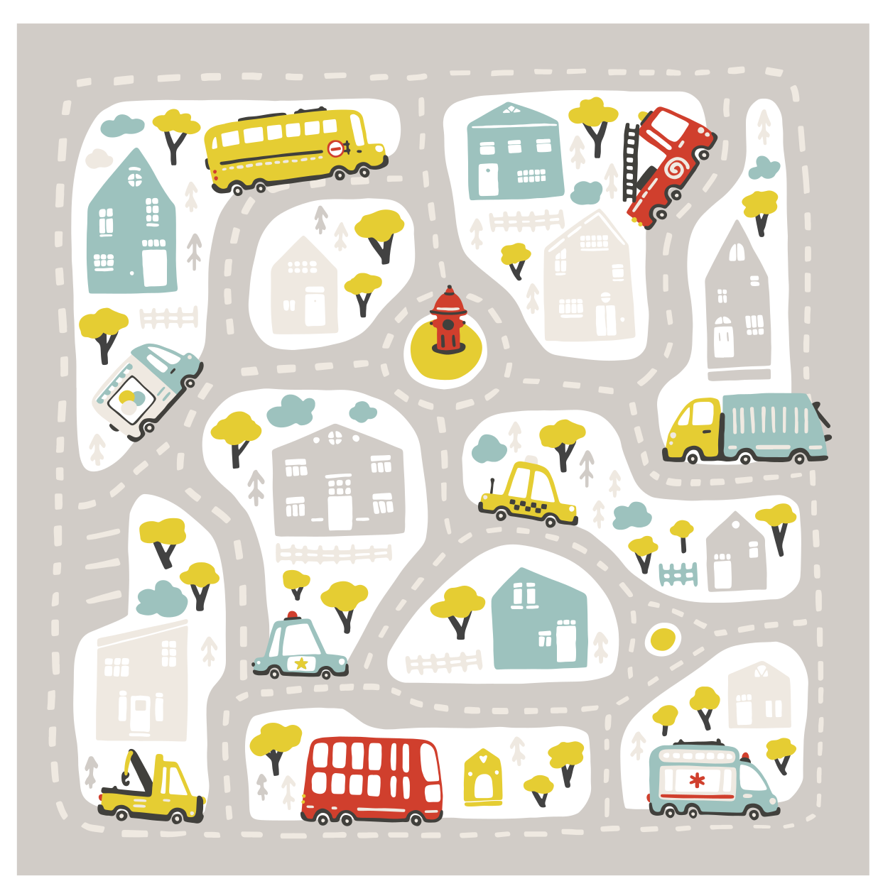 Tapis vinyle enfant carte routière de la ville - TenStickers