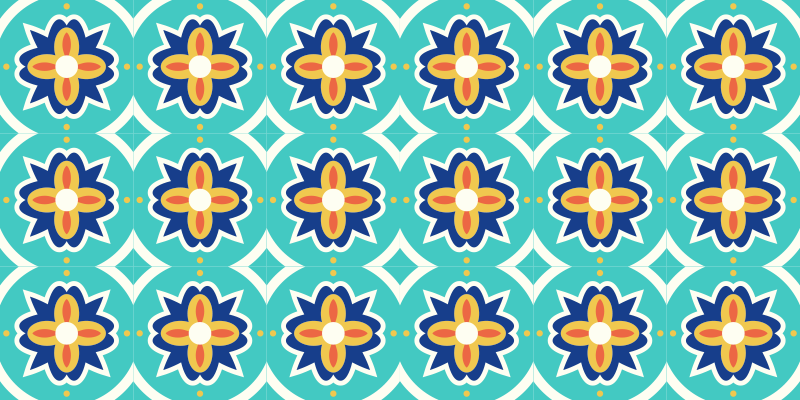 Tapis vinyle carreaux de ciment motif de mosaïque florale - TenStickers