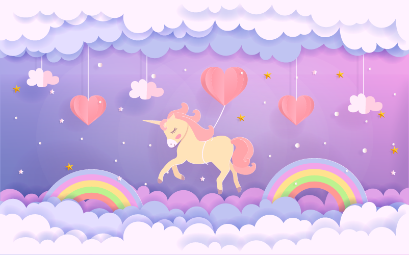 Tapis vinyle bébé scène fantastique de licorne - TenStickers