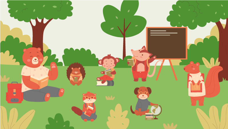 tapis vinyle de rue Dessin animé, animaux, aller, école - TenStickers