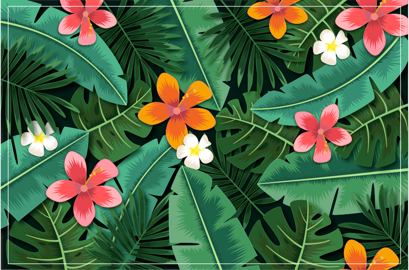 Tapis vinyle salon fleurs et feuilles jungle tropicale - TenStickers