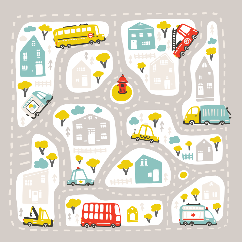Tapis vinyle enfant routes style nordique - TenStickers