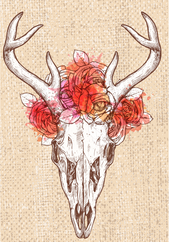 Tapis vinyle animal composition florale de crâne - TenStickers