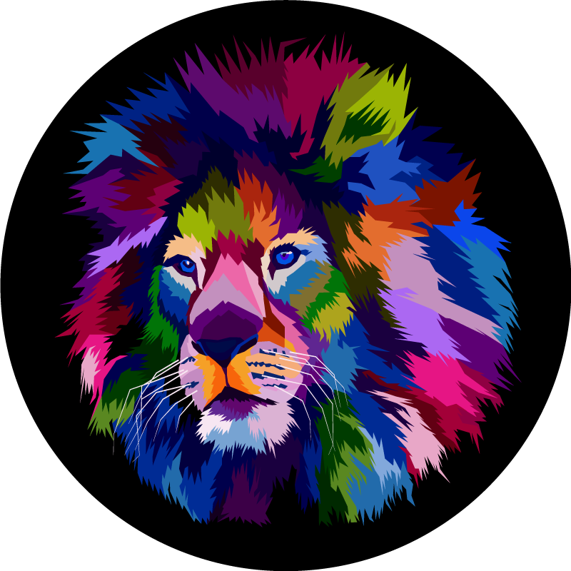 Tapis vinyle animal tête de lion colorée - TenStickers