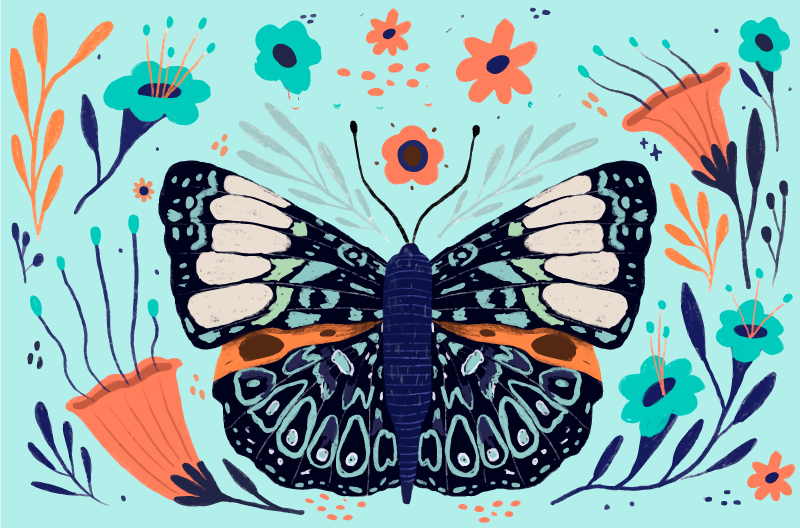 Tapis vinyle plantes détails de papillons colorés - TenStickers