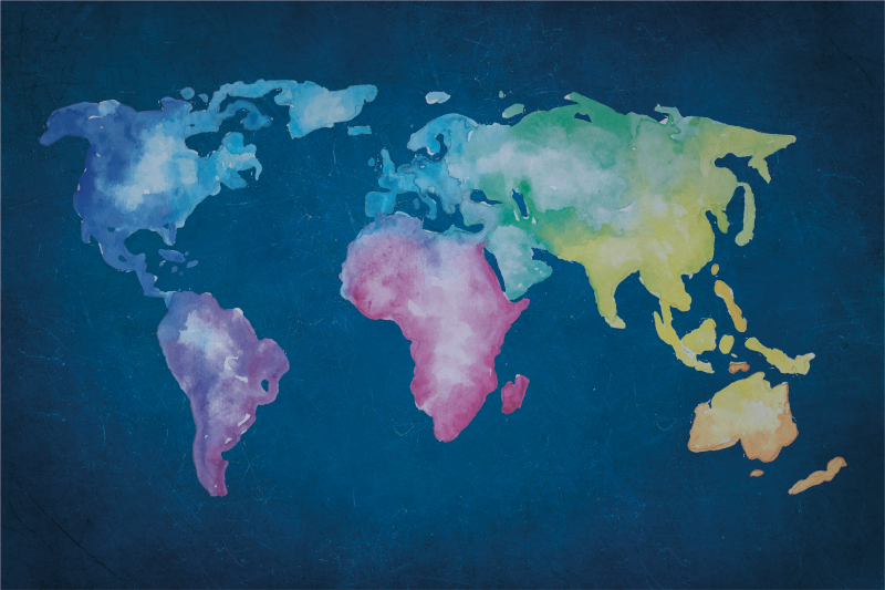 Tapis vinyle carte du monde aquarelle - TenStickers