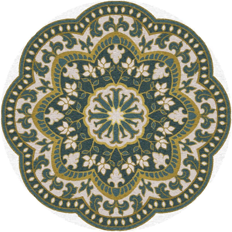 Tapis vinyle mandala motif floral circulaire vert - TenStickers