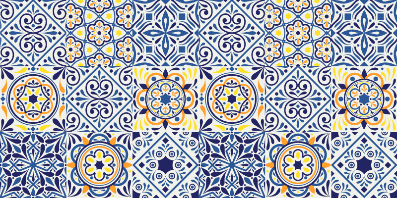 Tapis lino cuisine carreaux bleus et jaunes - TenStickers