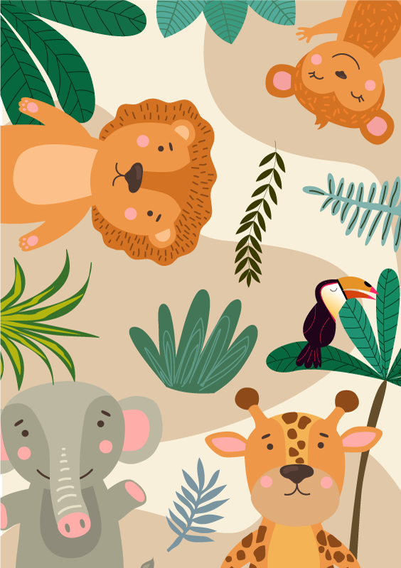 Tapis vinyle enfant dessins animaux de la jungle - TenStickers