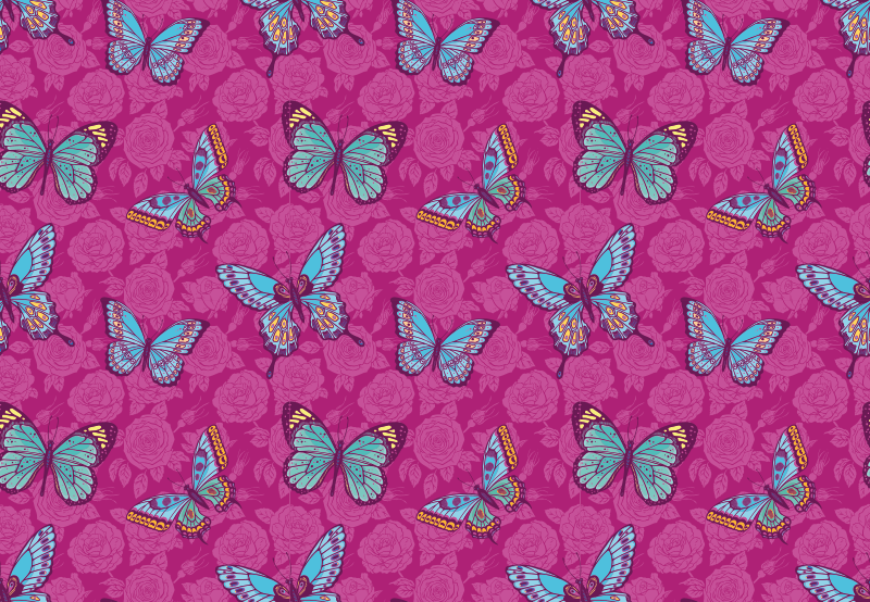 Tapis vinyle plantes motif floral papillon - TenStickers