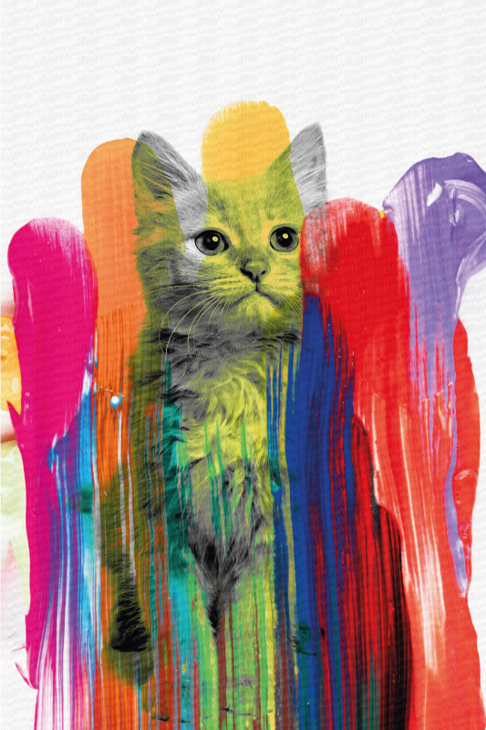 Tapis vinyle design moderne portrait de chat coloré - TenStickers