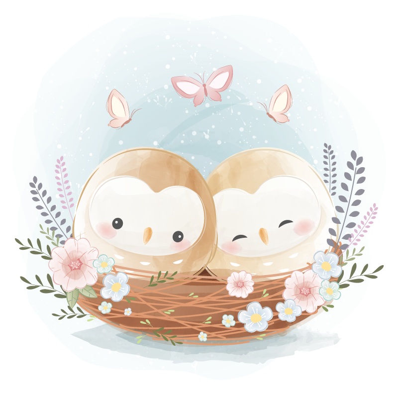 Tapis vinyle chambre couple de nids de hiboux - TenStickers