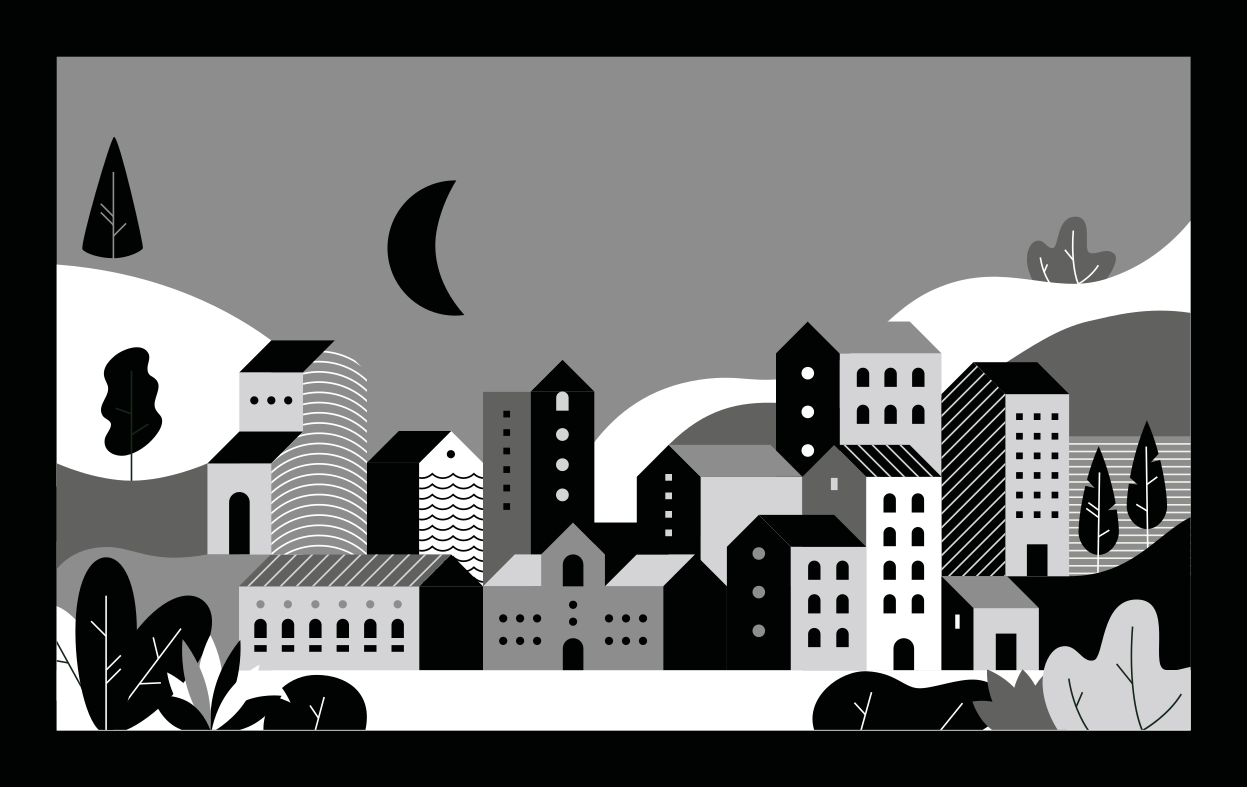 Tapis vinyle design moderne paysage urbain en noir et blanc - TenStickers