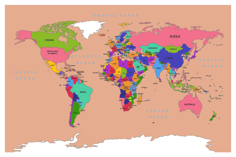 Tapis vinyle carte du monde beige clair - TenStickers