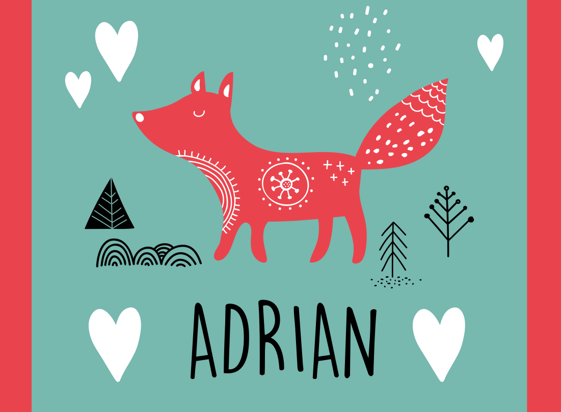 Tapis vinyle avec nom Renard nordique avec des coeurs - TenStickers