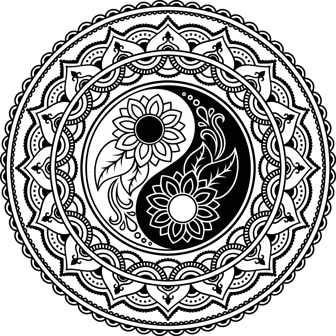 Tapis vinyle mandala tournesols yin yang - TenStickers