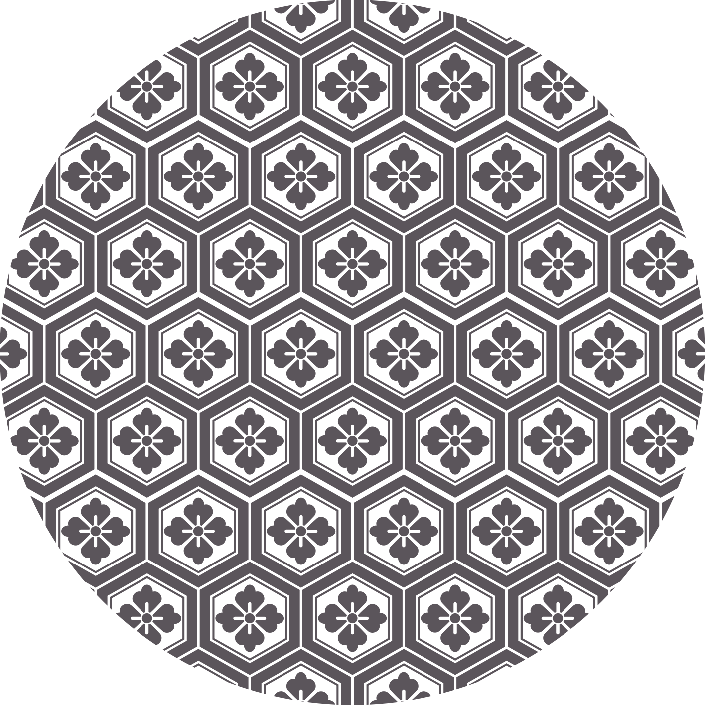 Tapis vinyle rond motif floral hexagonal - TenStickers