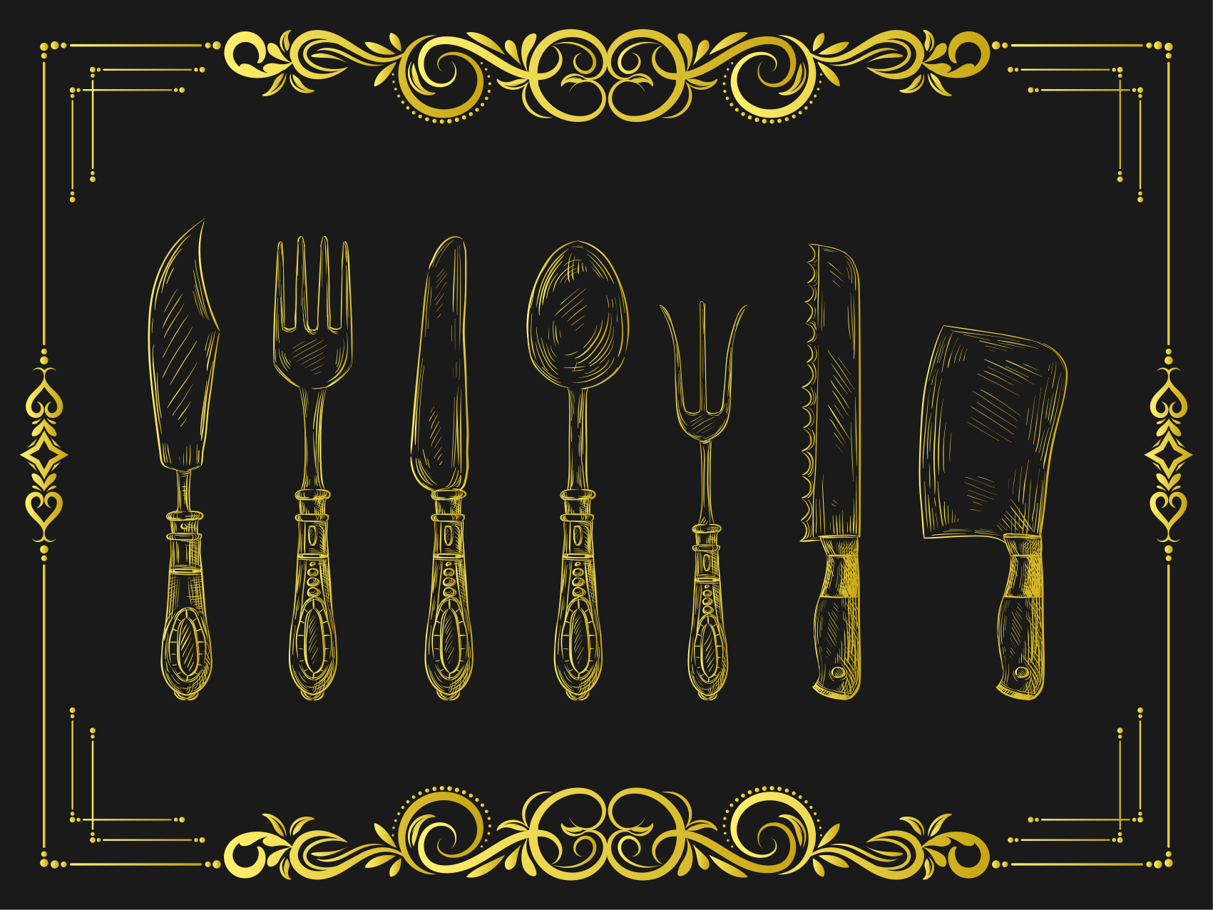 Tapis vinyle cuisine contour ustensiles de cuisine - TenStickers