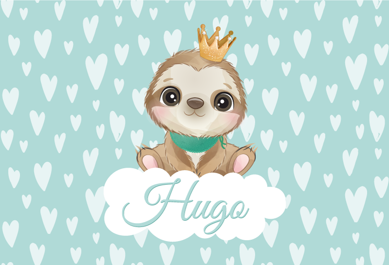 Tapis vinyle bébé paresseux avec prénom - TenStickers