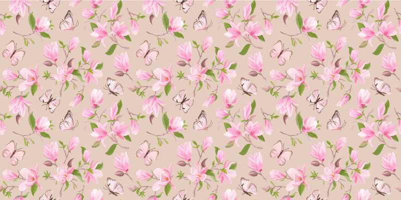 Tapis vinyle plantes thème du papillon en fleurs - TenStickers