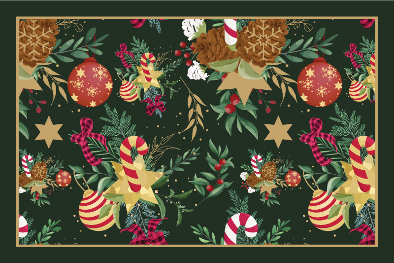 Tapis vinyle noël fond vert motifs festifs - TenStickers