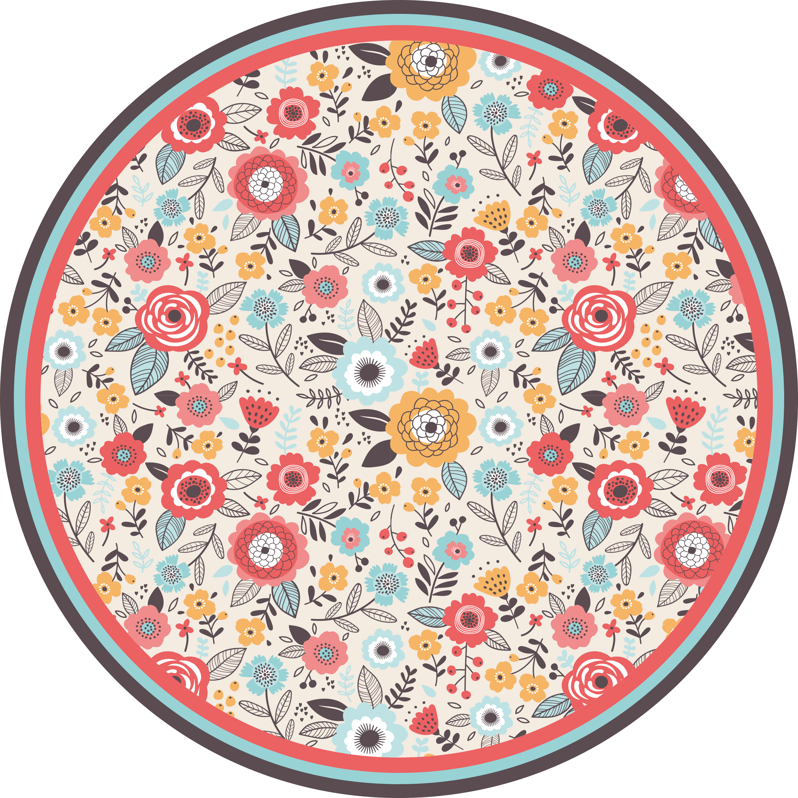 Tapis vinyle plantes motif circulaire floral - TenStickers
