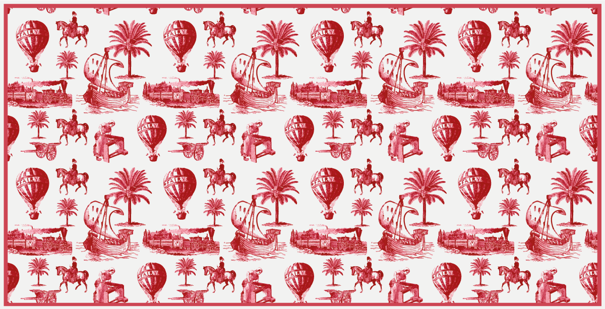Tapis vinyle vintage effet jouy illustrations rouges - TenStickers